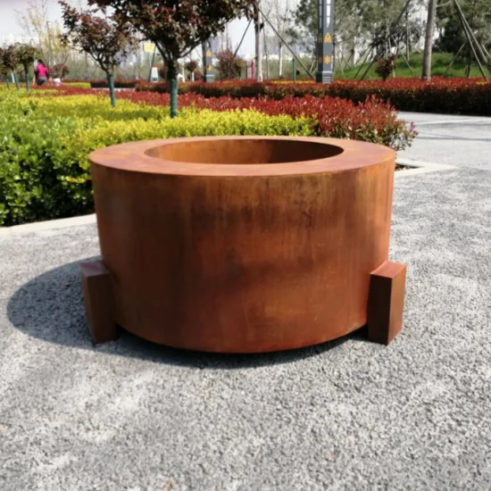 Mesa para fogueira enferrujada em aço corten fogueira sem fumaça com tampa