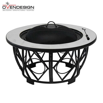 Mesa redonda de madeira/pelotas/carvão com tampo de cerâmica para área externa com tampa central