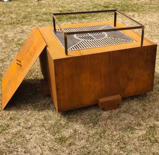 Fogueiras quadradas de mesa de fogo enferrujado em aço corten