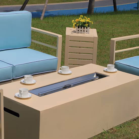 Conjunto de bate-papo ao ar livre com mesa de fogo, conjunto de 5 peças, branco